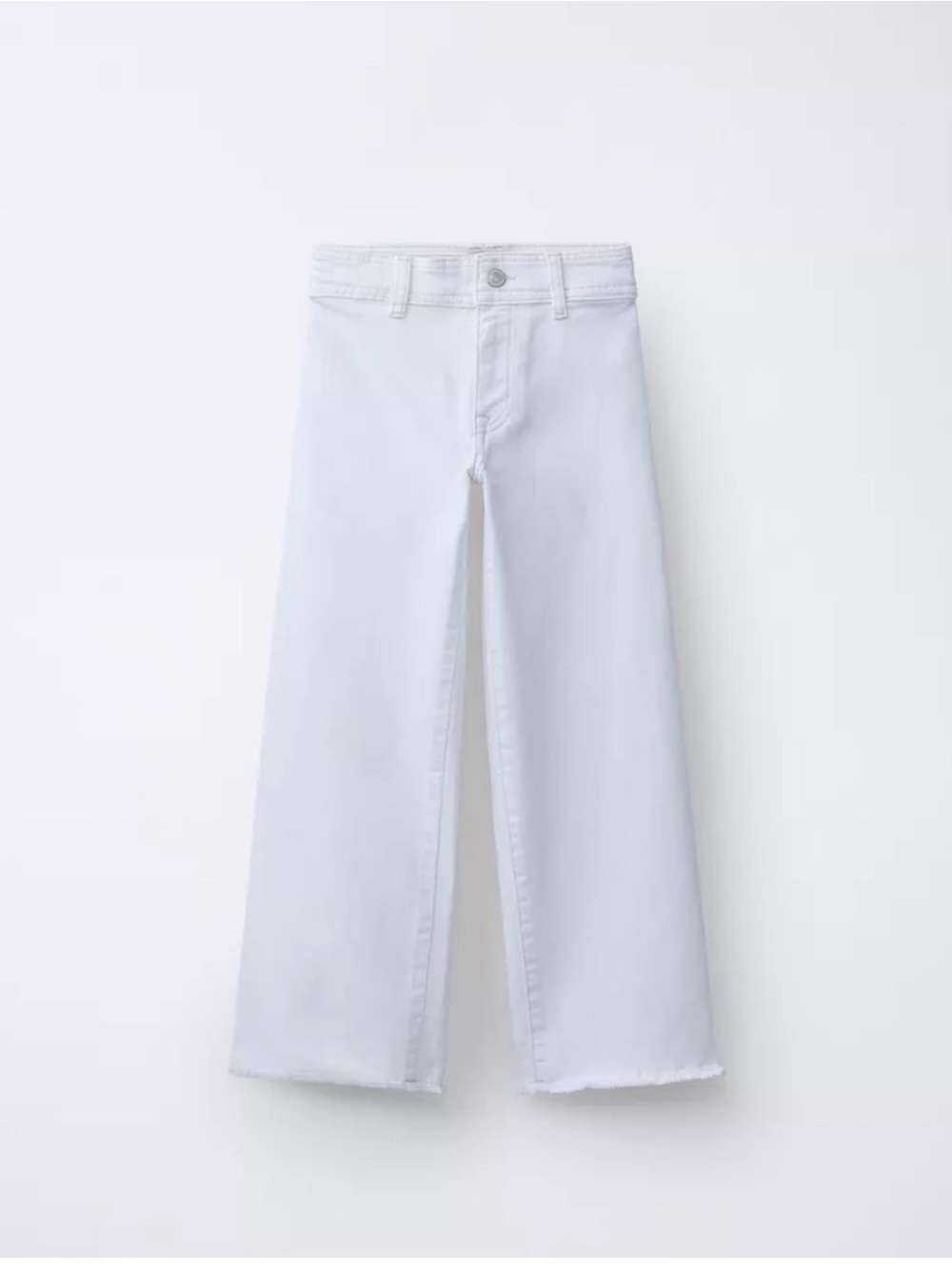 Zara Marine Jeans (White Wide-Leg Frayed-Hem Jeans)